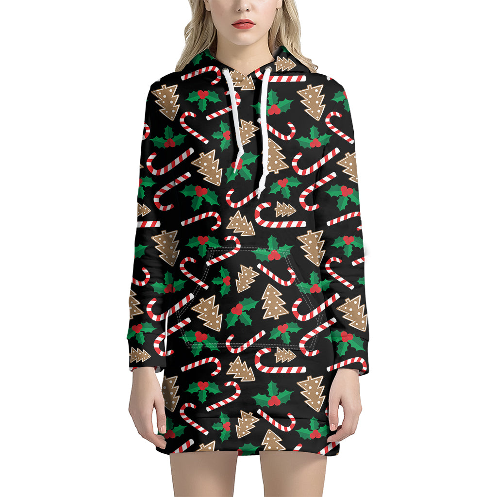 Christmas Cookie And Candy Pattern Print Women's Pullover Hoodie Dress