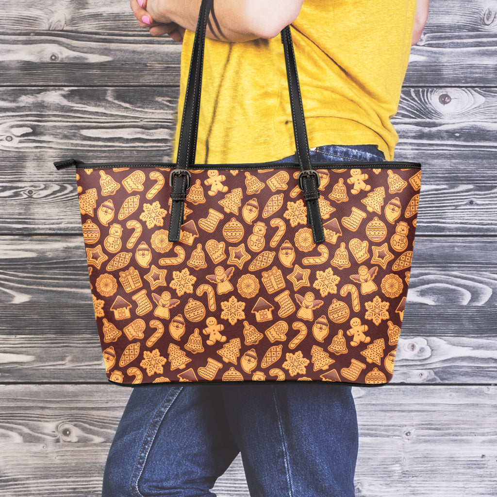 Christmas Cookies Pattern Print Leather Tote Bag