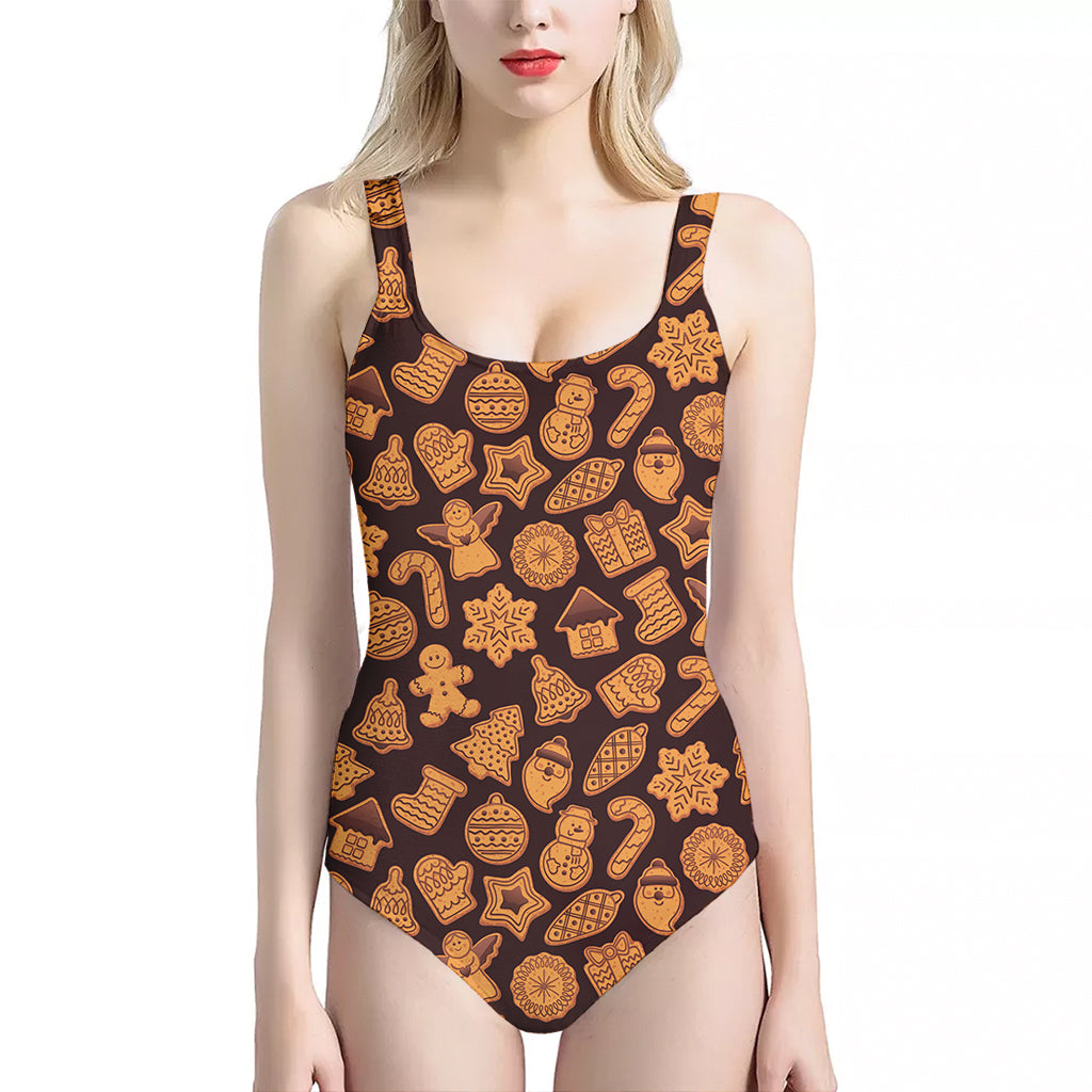 Christmas Cookies Pattern Print One Piece Halter Neck Swimsuit