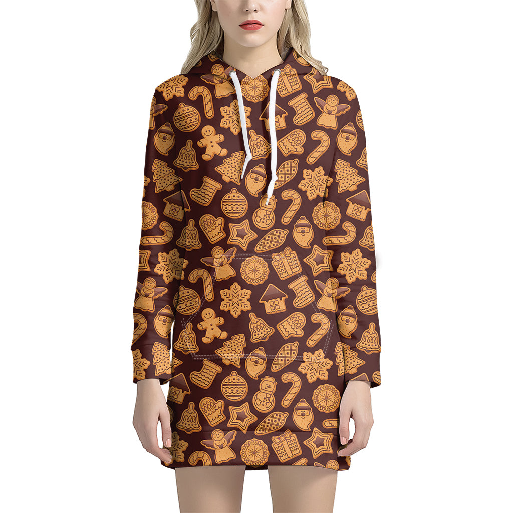 Christmas Cookies Pattern Print Women's Pullover Hoodie Dress