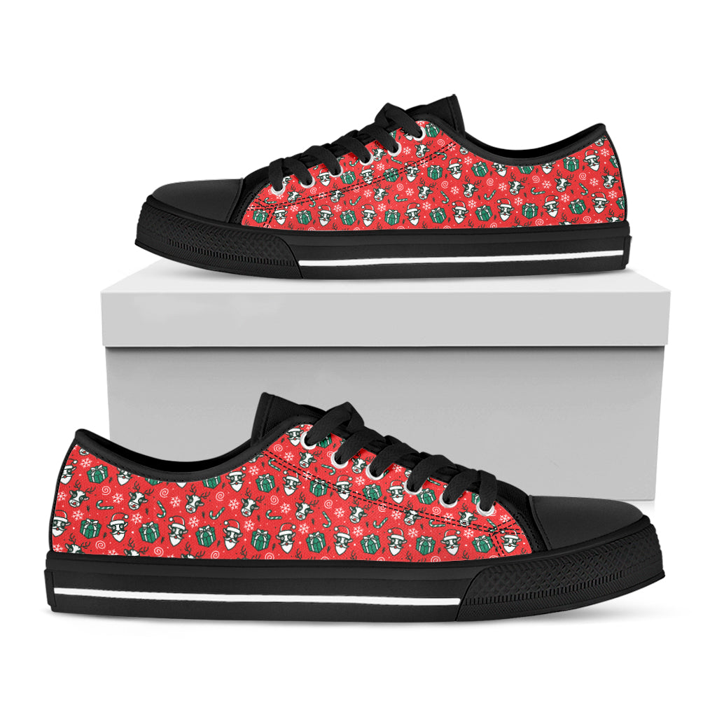Christmas Cow Pattern Print Black Low Top Shoes