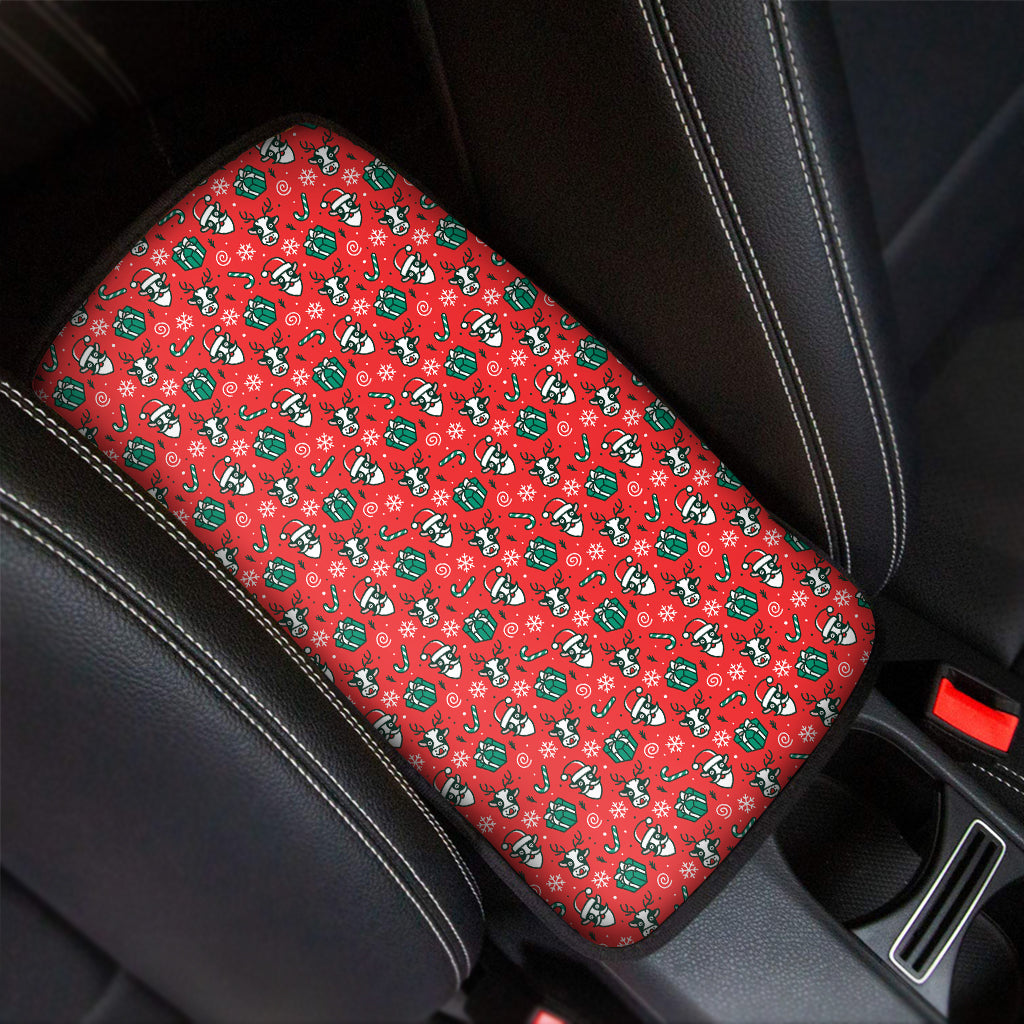 Christmas Cow Pattern Print Car Center Console Cover
