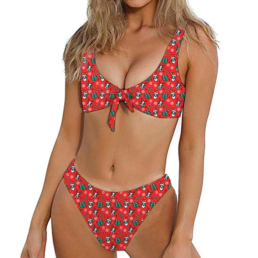 Christmas Cow Pattern Print Front Bow Tie Bikini