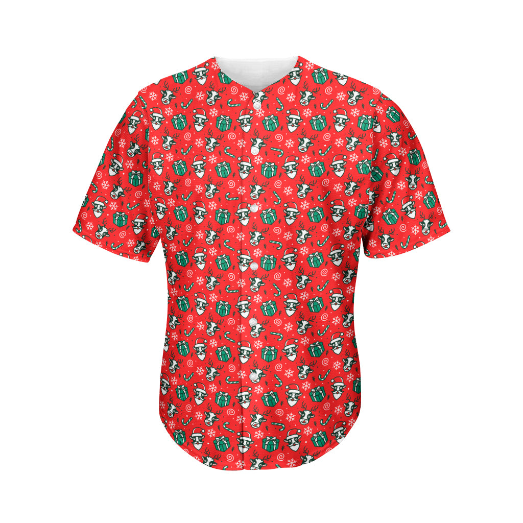 Christmas Cow Pattern Print Men's Baseball Jersey