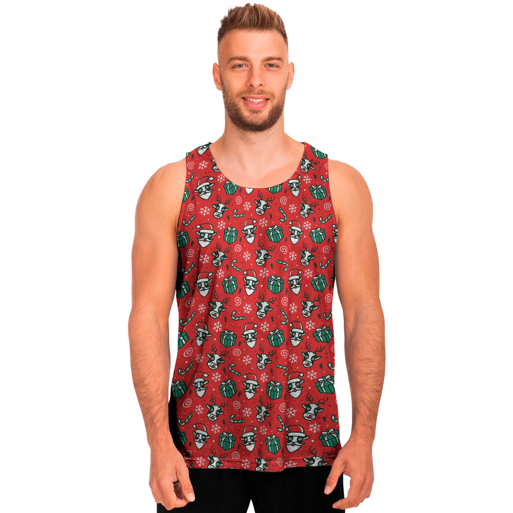 Christmas Cow Pattern Print Men's Tank Top