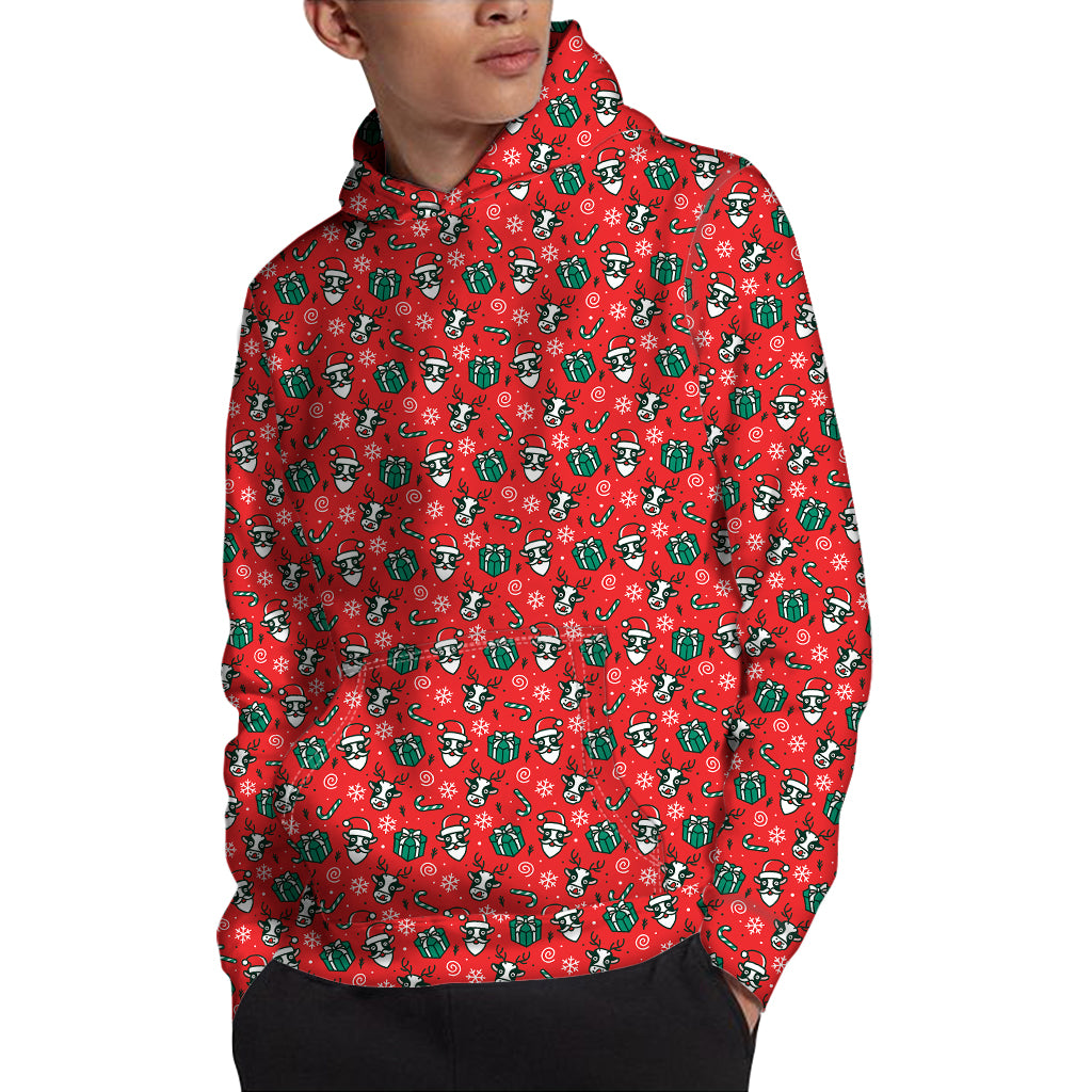 Christmas Cow Pattern Print Pullover Hoodie