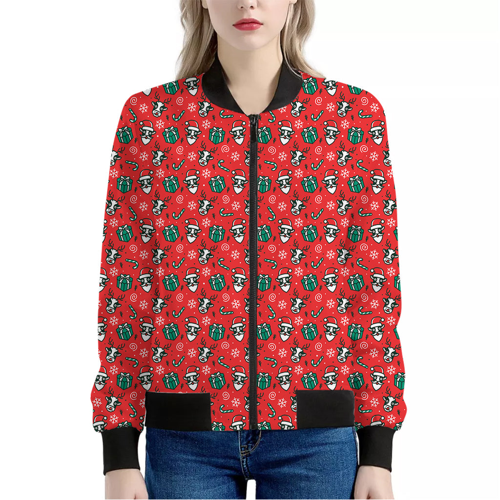 Christmas Cow Pattern Print Women's Bomber Jacket