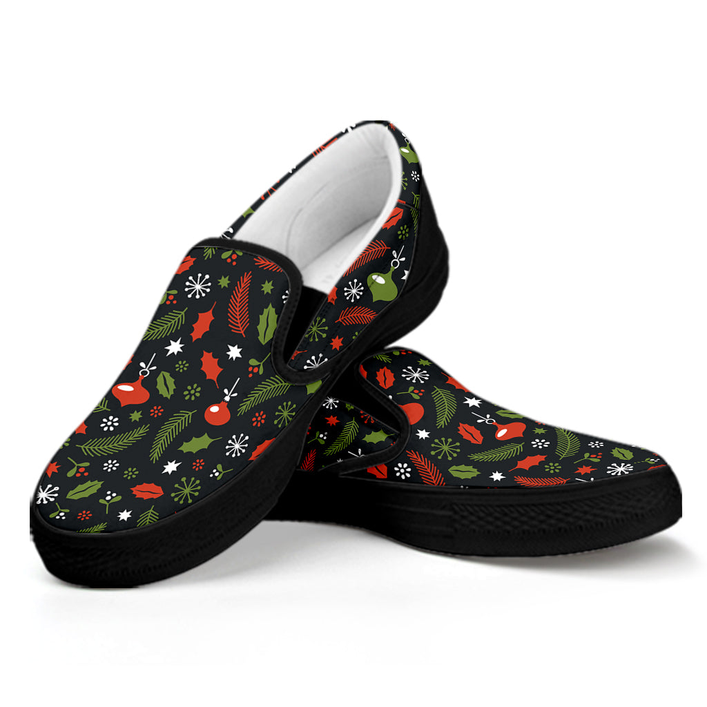 Christmas Decorations Pattern Print Black Slip On Shoes