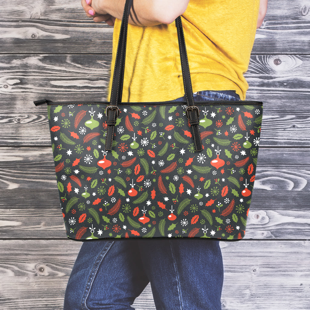 Christmas Decorations Pattern Print Leather Tote Bag