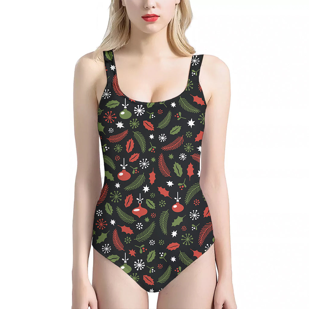 Christmas Decorations Pattern Print One Piece Halter Neck Swimsuit