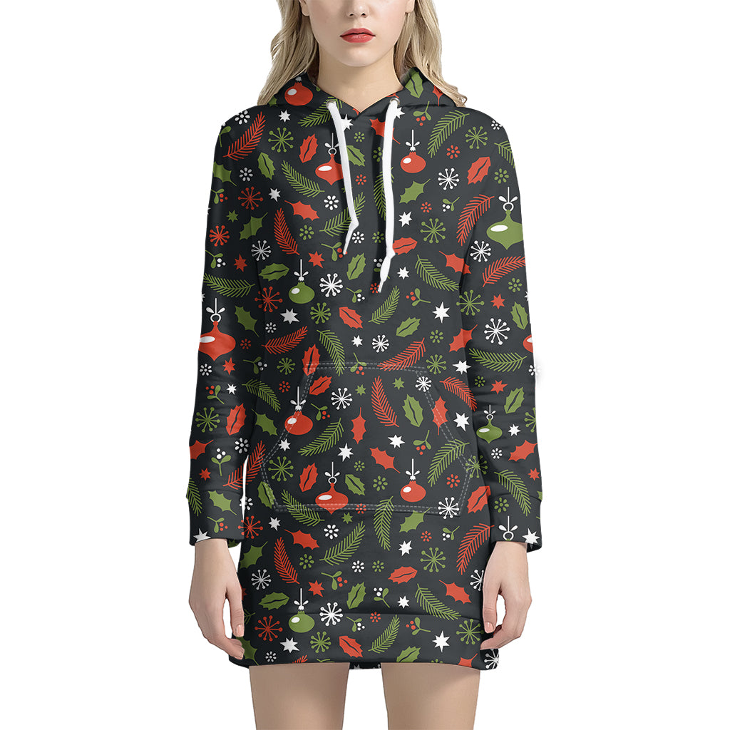 Christmas Decorations Pattern Print Women's Pullover Hoodie Dress