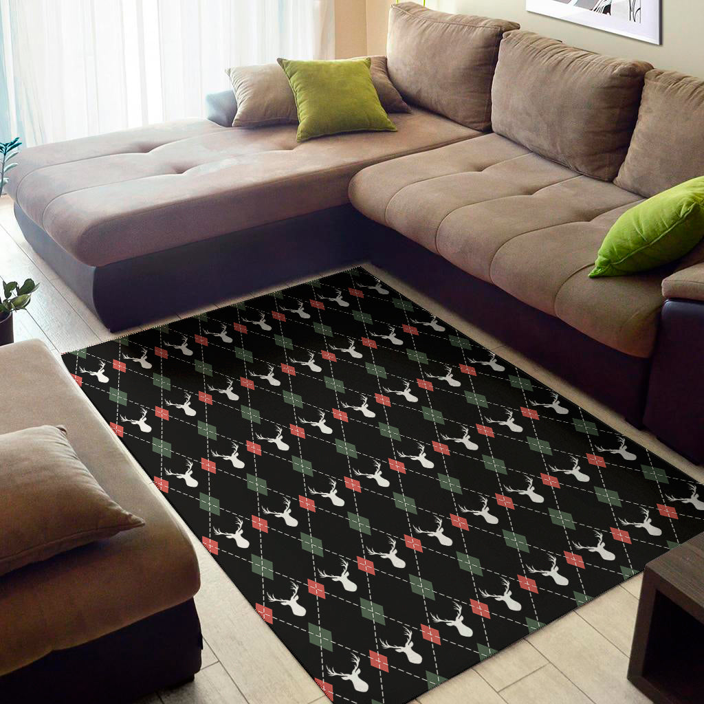 Christmas Deer Argyle Pattern Print Area Rug