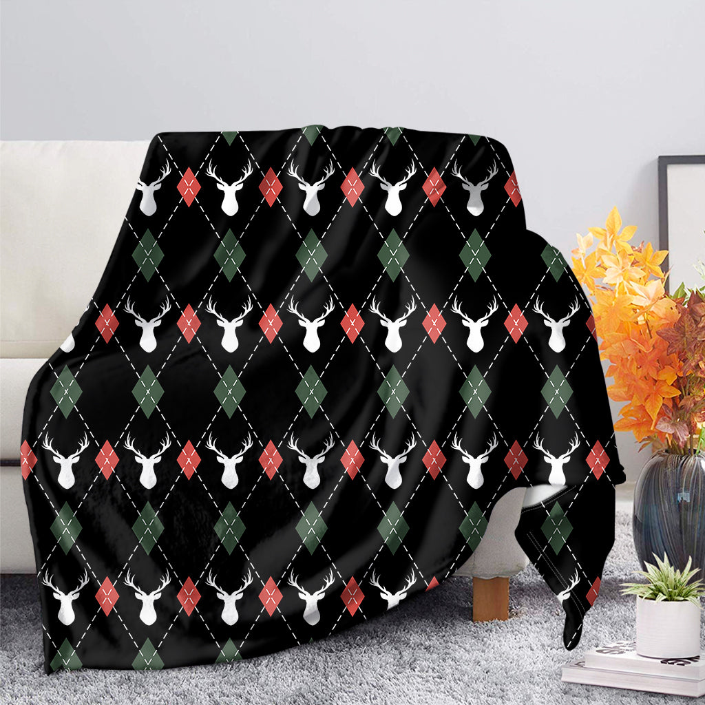 Christmas Deer Argyle Pattern Print Blanket