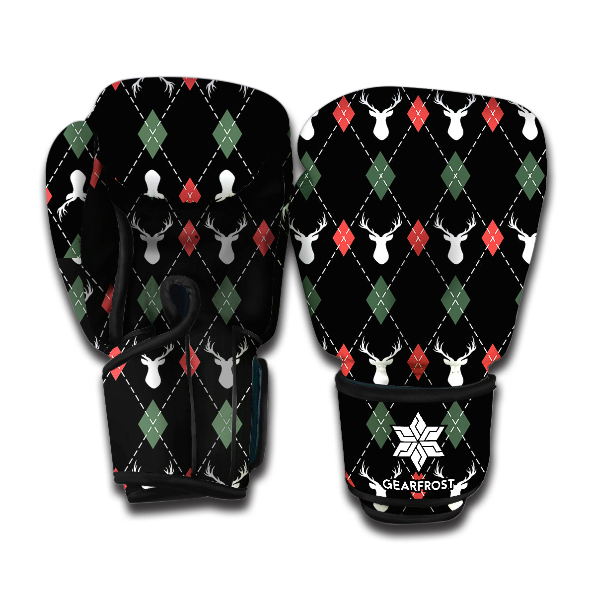 Christmas Deer Argyle Pattern Print Boxing Gloves