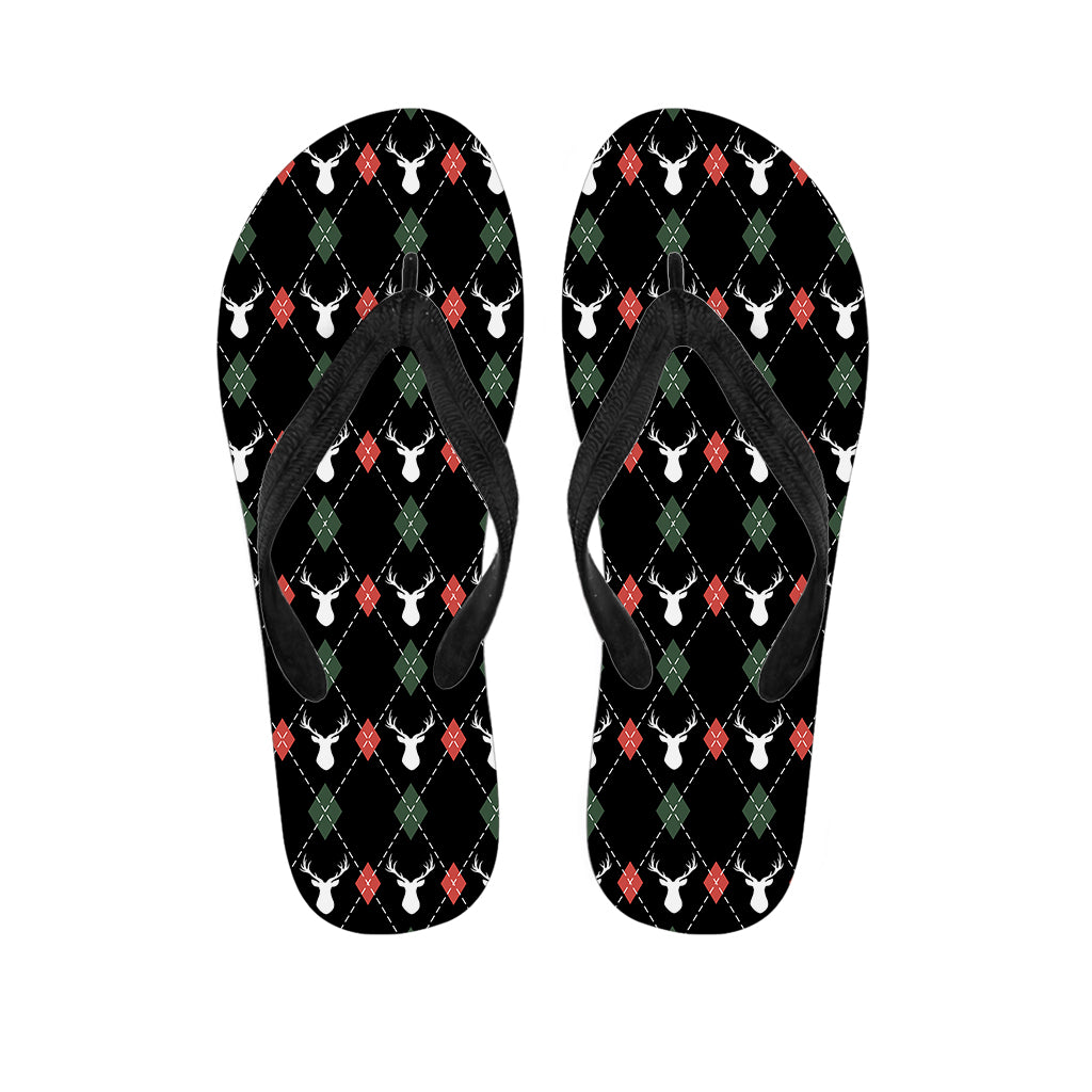 Christmas Deer Argyle Pattern Print Flip Flops