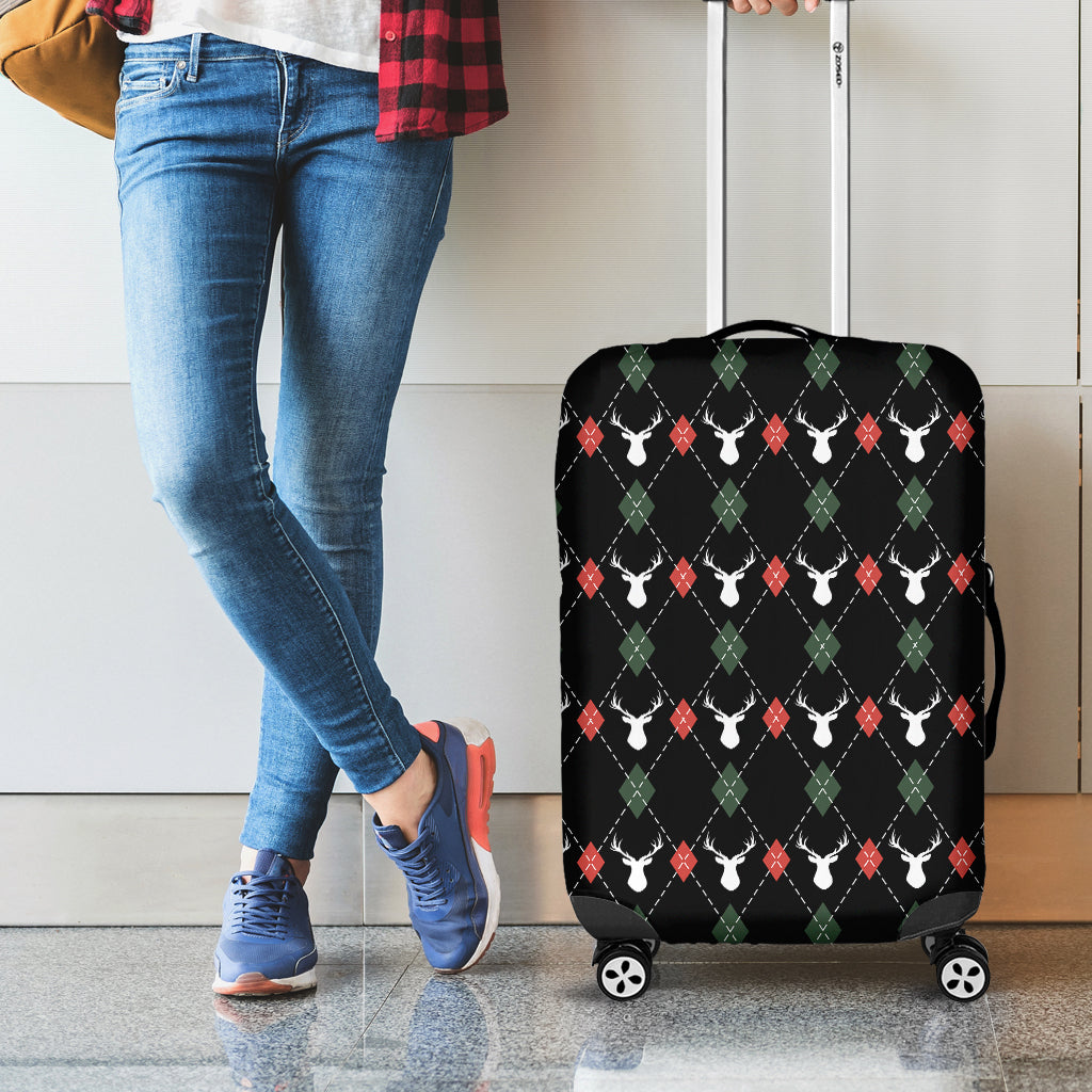 Christmas Deer Argyle Pattern Print Luggage Cover