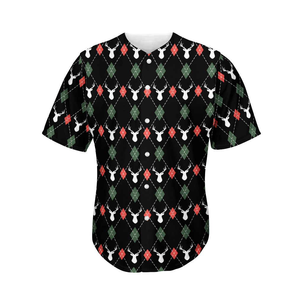 Christmas Deer Argyle Pattern Print Men's Baseball Jersey