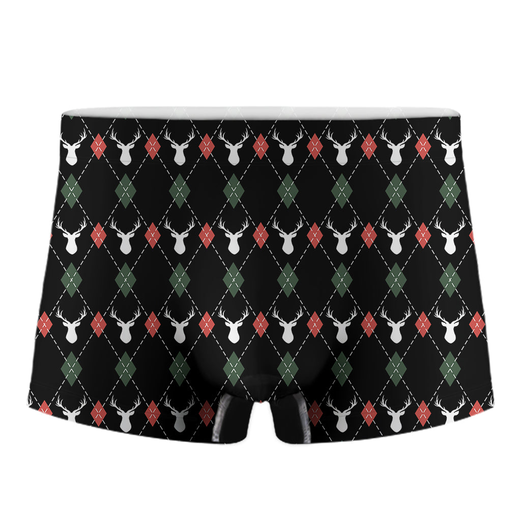 Christmas Deer Argyle Pattern Print Men's Boxer Briefs