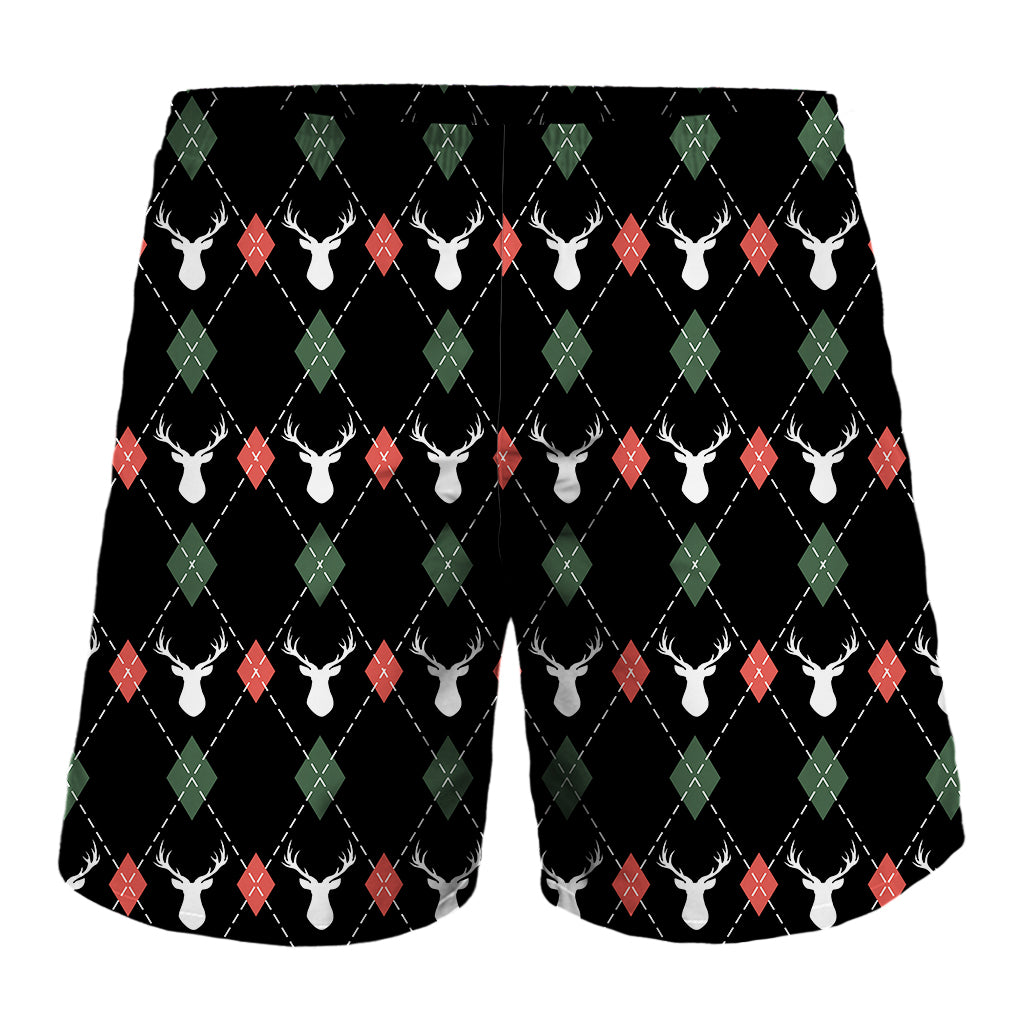 Christmas Deer Argyle Pattern Print Men's Shorts