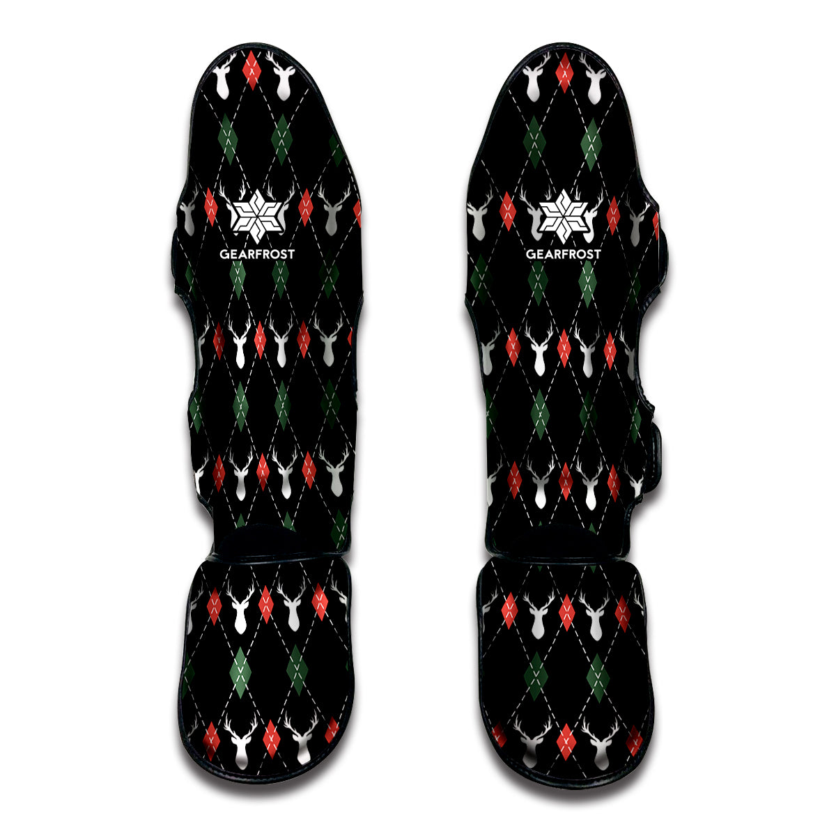 Christmas Deer Argyle Pattern Print Muay Thai Shin Guards