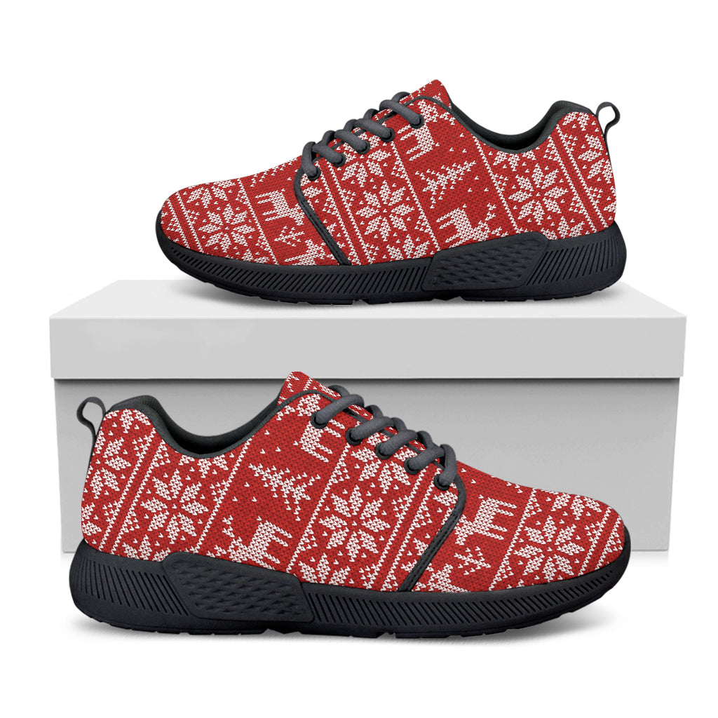 Christmas Deer Knitted Pattern Print Black Athletic Shoes