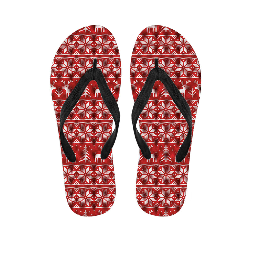 Christmas Deer Knitted Pattern Print Flip Flops