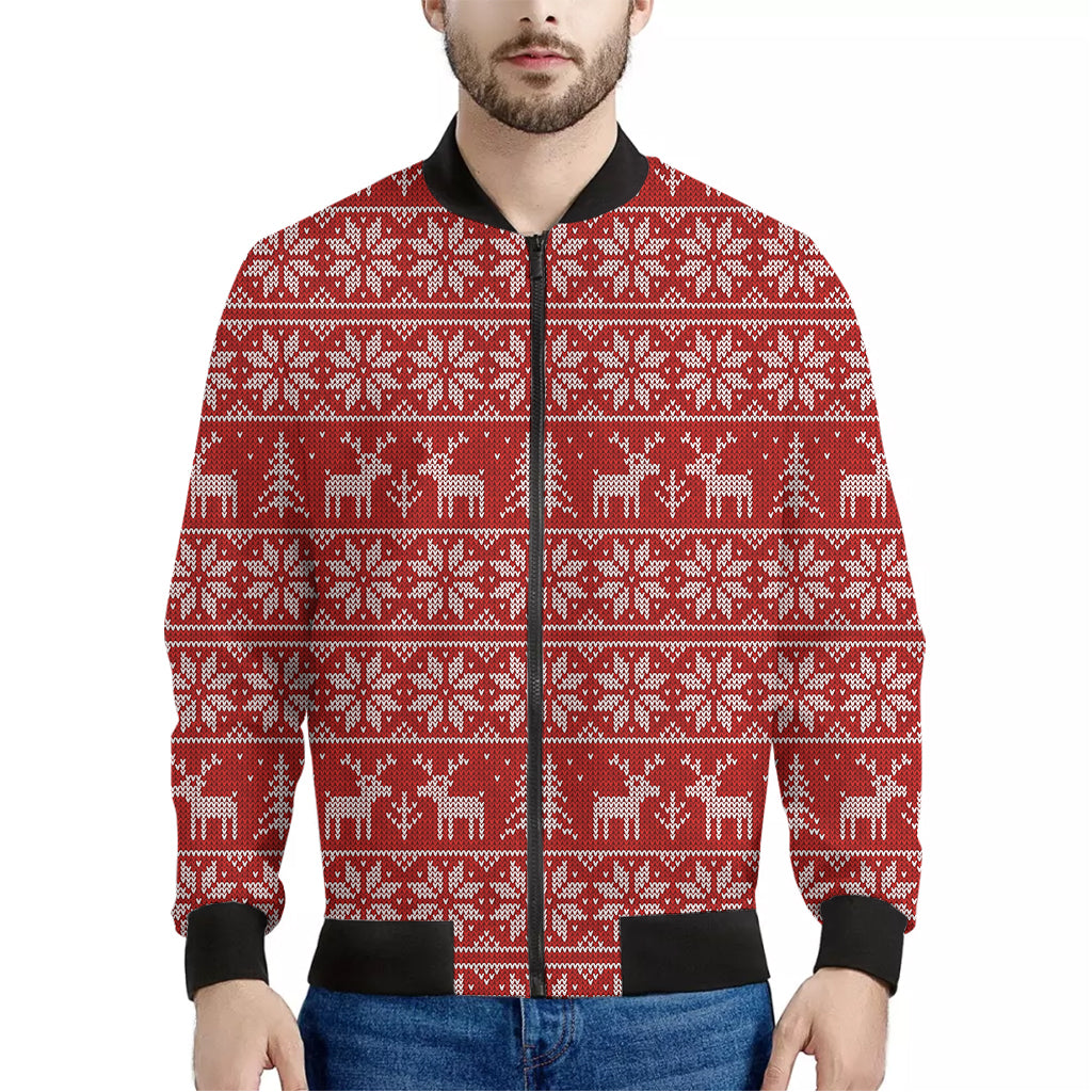 Christmas Deer Knitted Pattern Print Men's Bomber Jacket