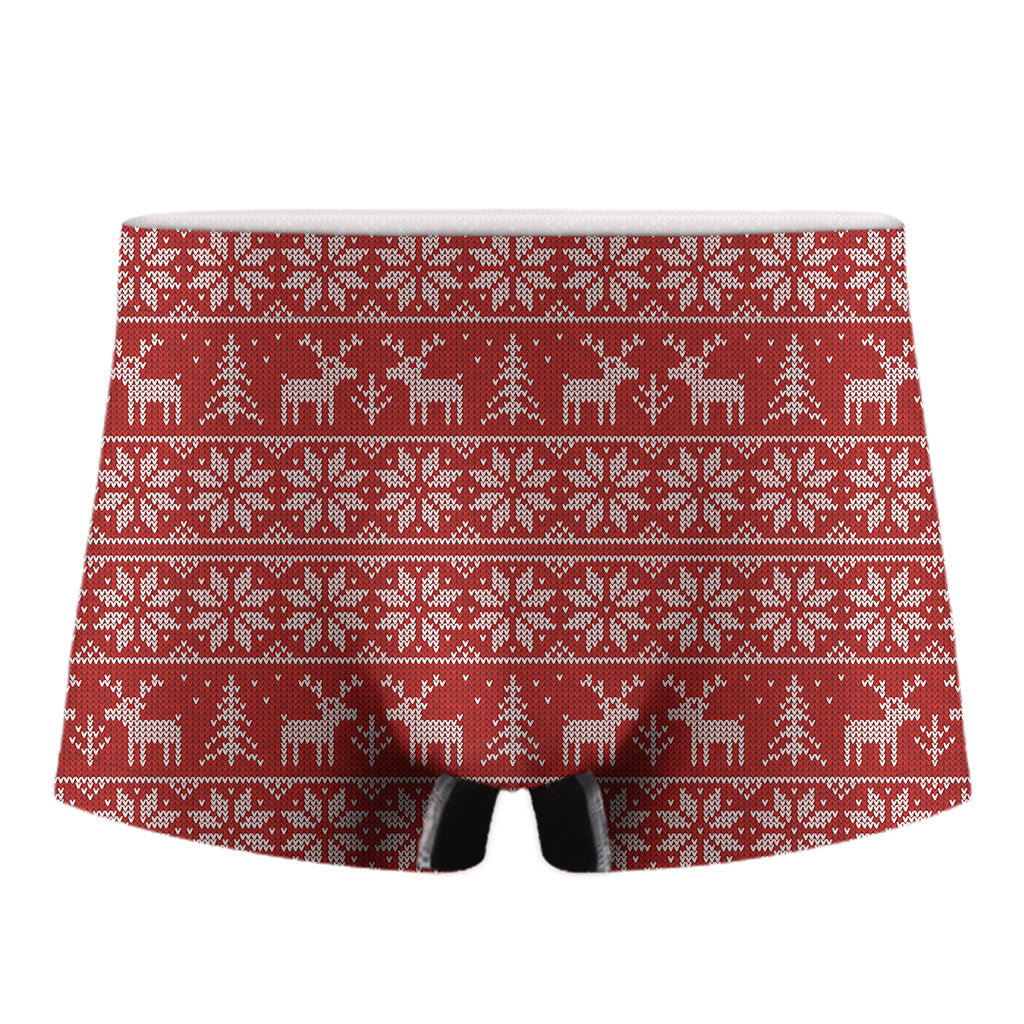 Christmas Deer Knitted Pattern Print Men's Boxer Briefs