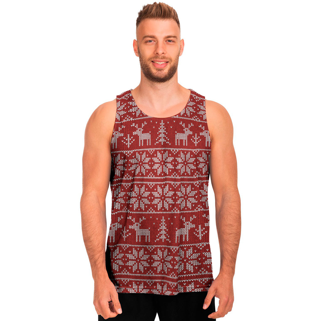 Christmas Deer Knitted Pattern Print Men's Tank Top