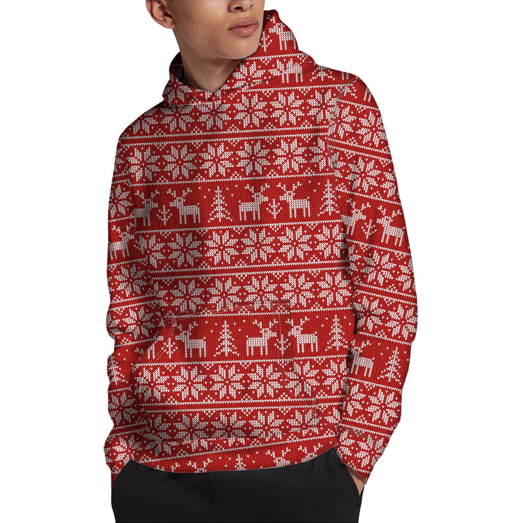 Christmas Deer Knitted Pattern Print Pullover Hoodie