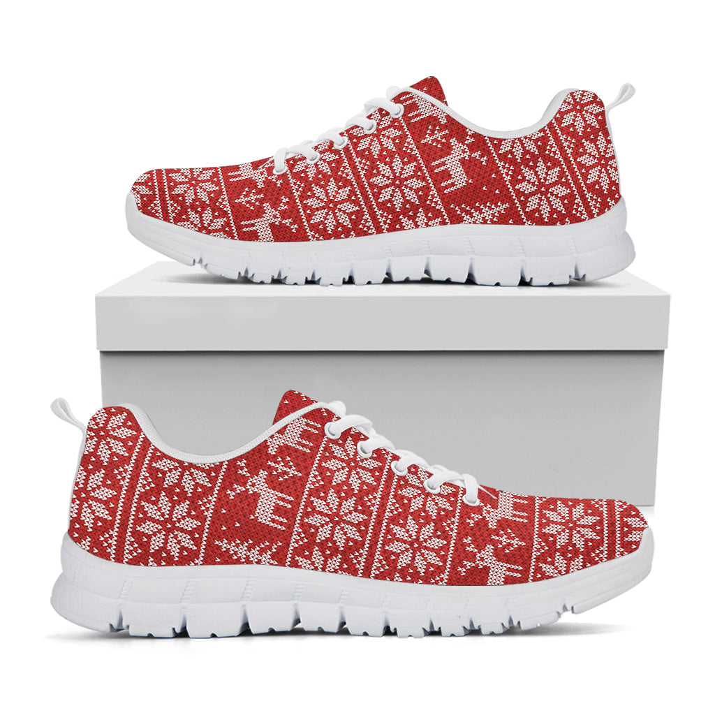 Christmas Deer Knitted Pattern Print White Sneakers