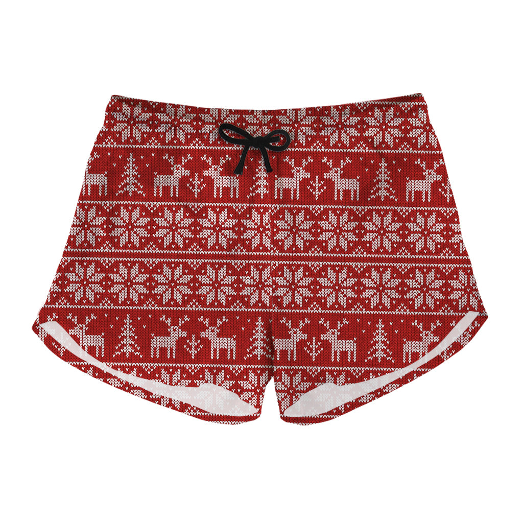 Christmas Deer Knitted Pattern Print Women's Shorts