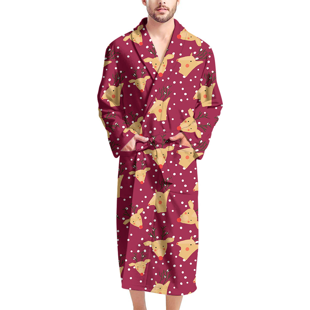 Christmas Deer Pattern Print Men's Bathrobe