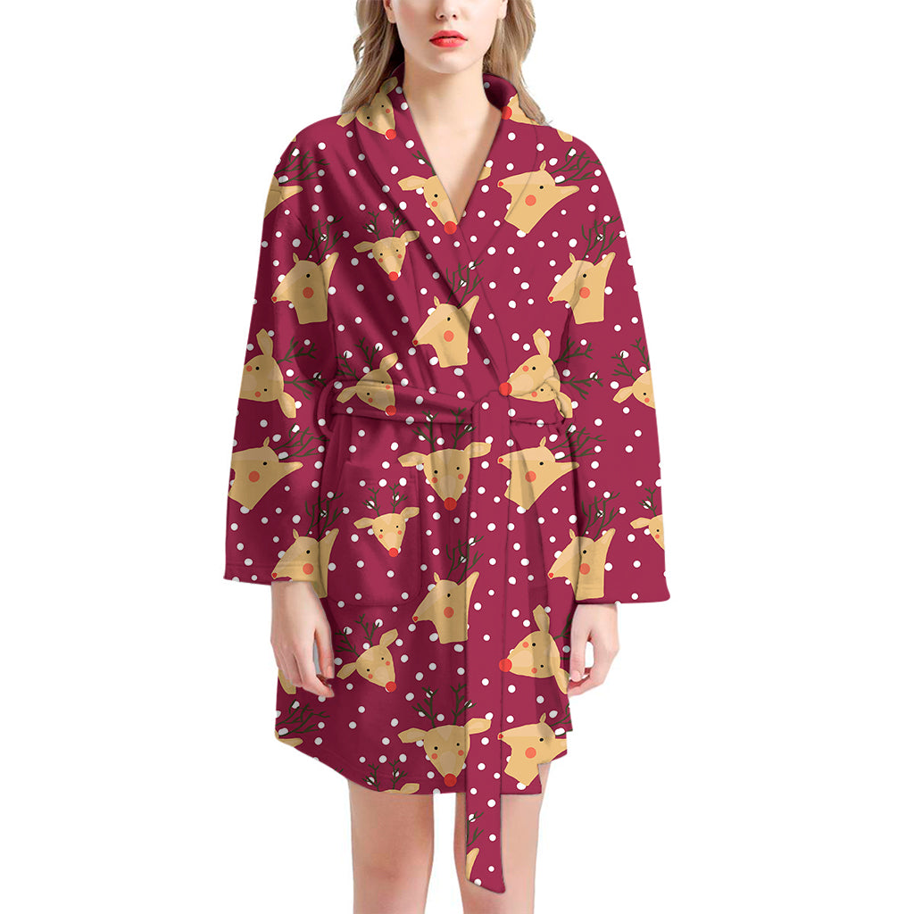 Christmas Deer Pattern Print Women's Bathrobe