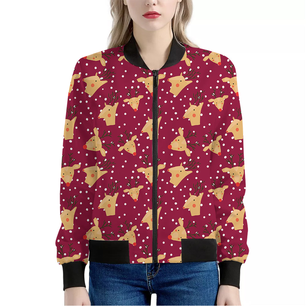 Christmas Deer Pattern Print Women's Bomber Jacket