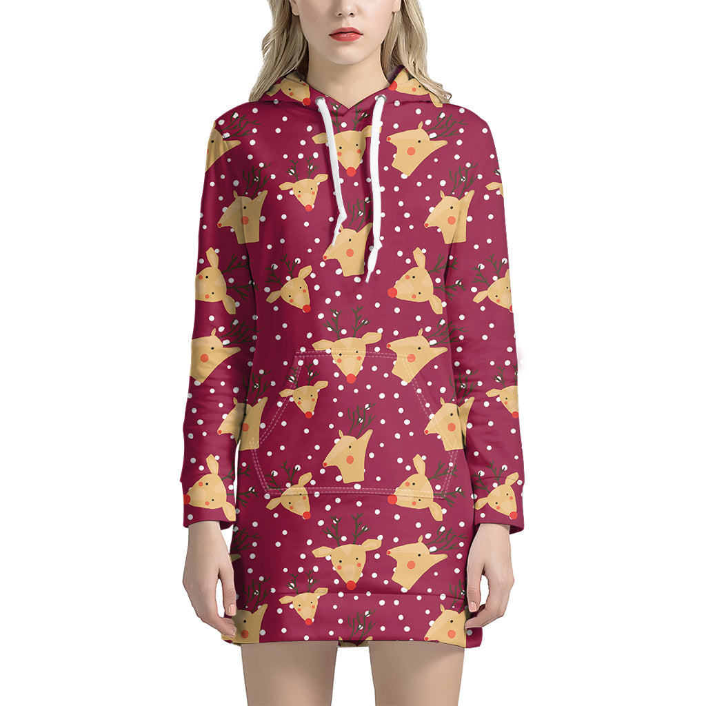 Christmas Deer Pattern Print Women's Pullover Hoodie Dress