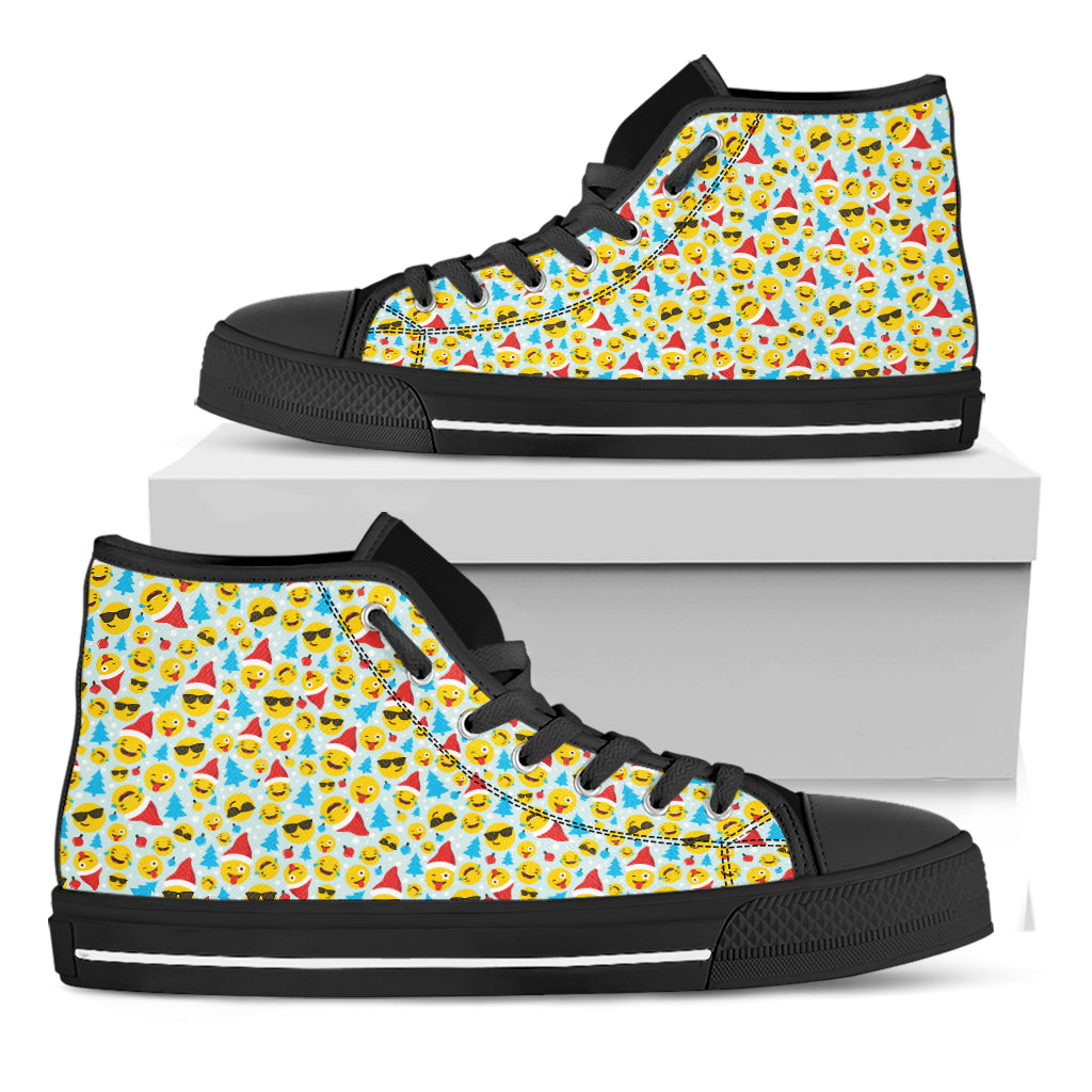 Christmas Emoji Pattern Print Black High Top Shoes