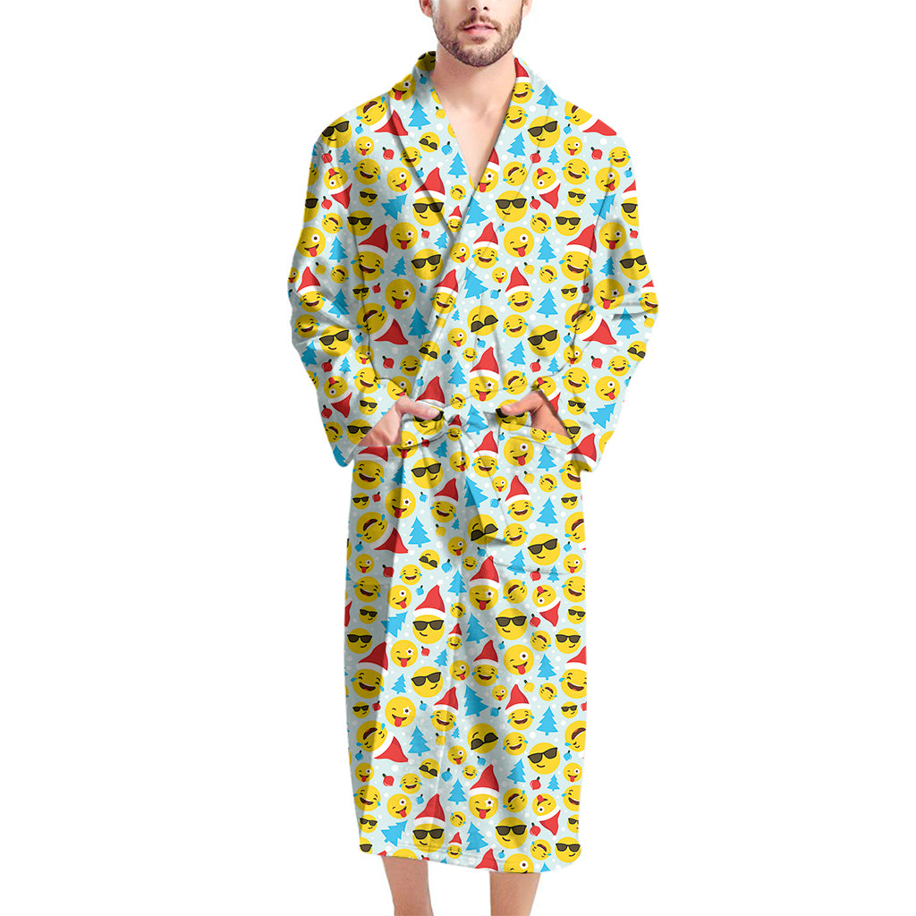 Christmas Emoji Pattern Print Men's Bathrobe