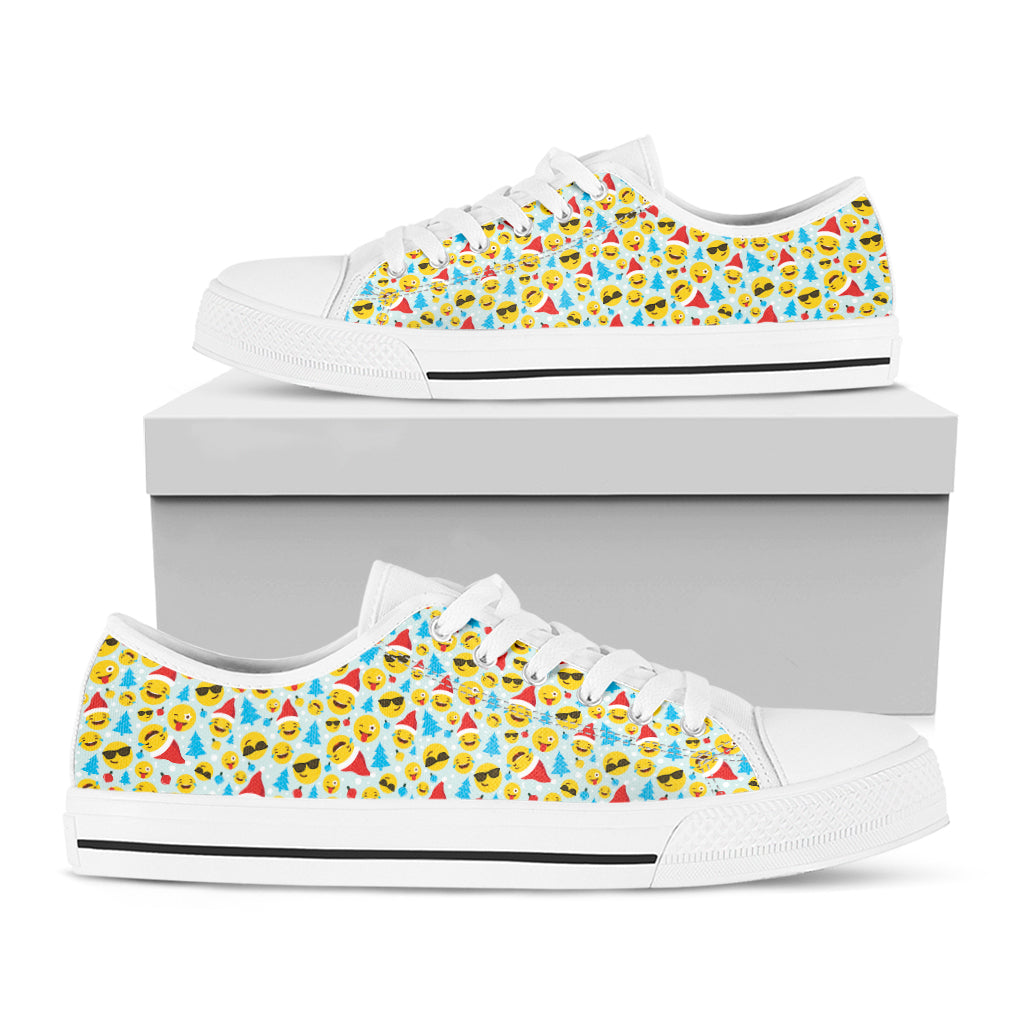 Christmas Emoji Pattern Print White Low Top Shoes