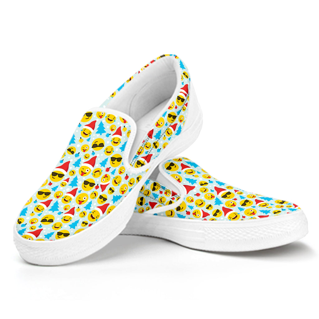 Christmas Emoji Pattern Print White Slip On Shoes