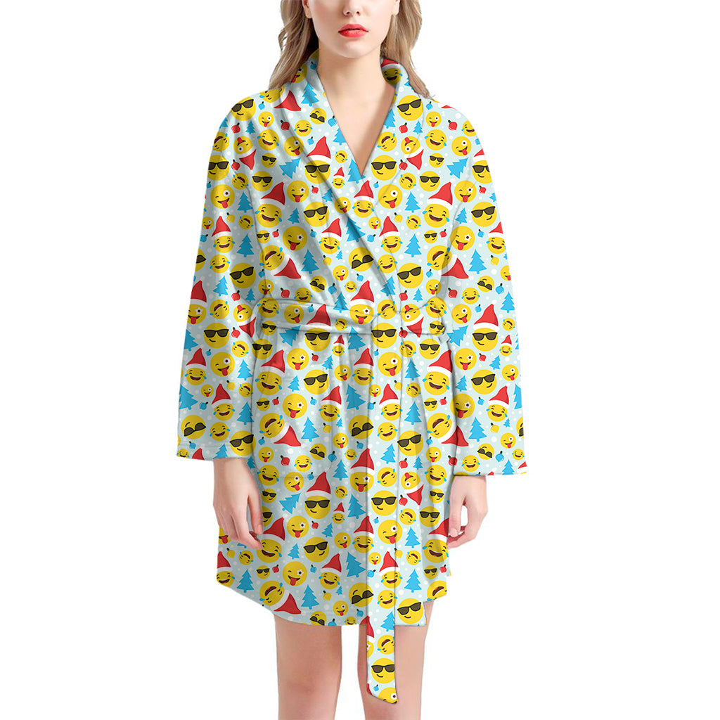 Christmas Emoji Pattern Print Women's Bathrobe