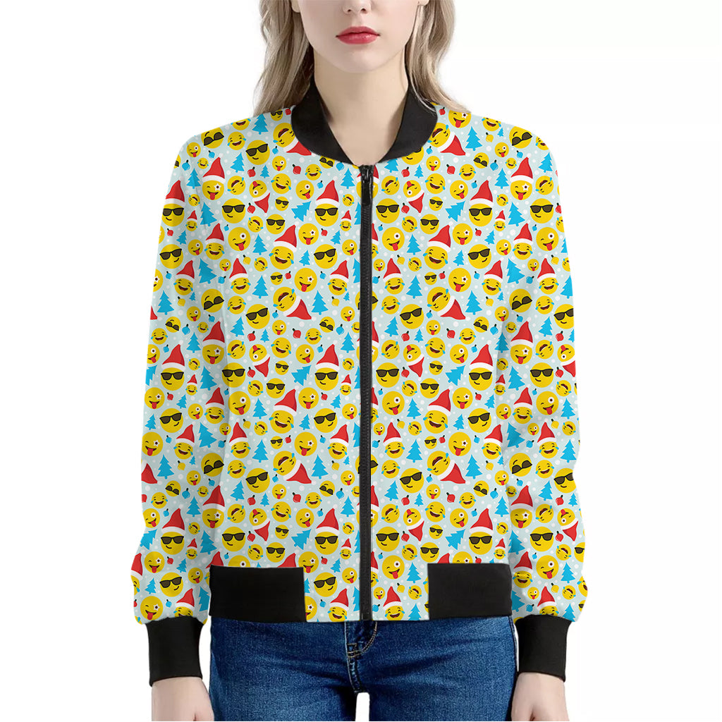 Christmas Emoji Pattern Print Women's Bomber Jacket