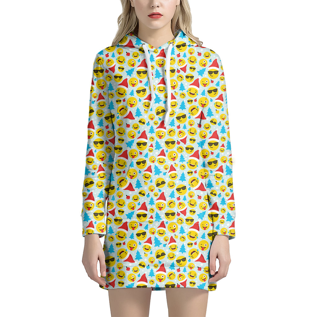 Christmas Emoji Pattern Print Women's Pullover Hoodie Dress