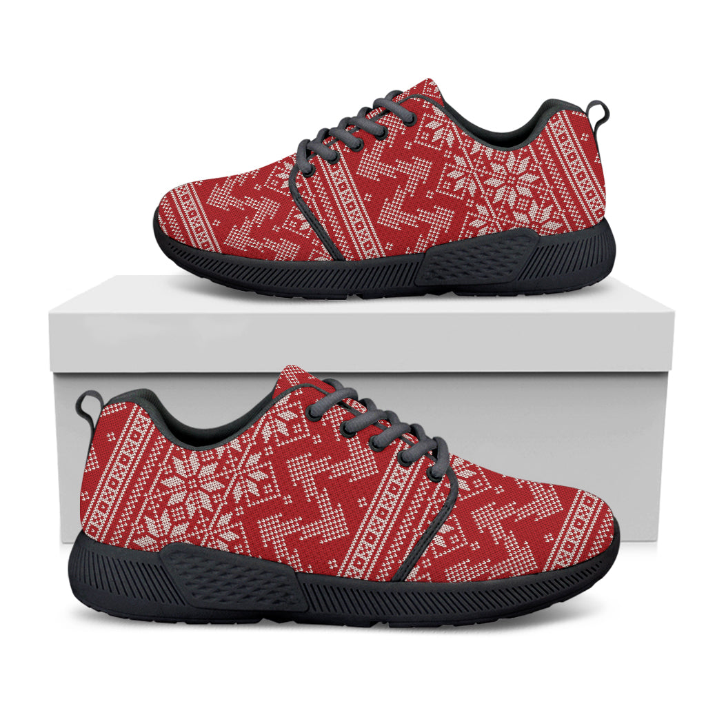 Christmas Festive Knitted Pattern Print Black Athletic Shoes