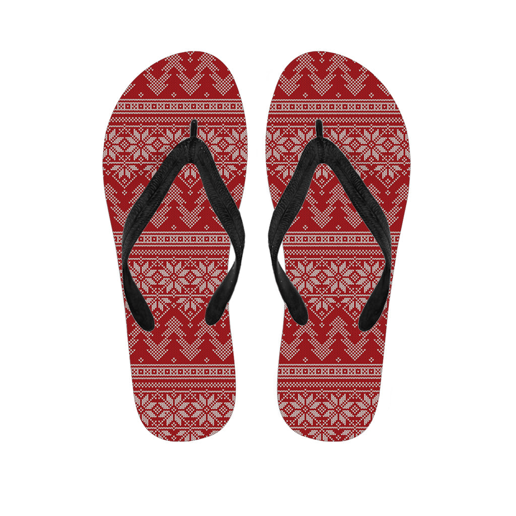 Christmas Festive Knitted Pattern Print Flip Flops