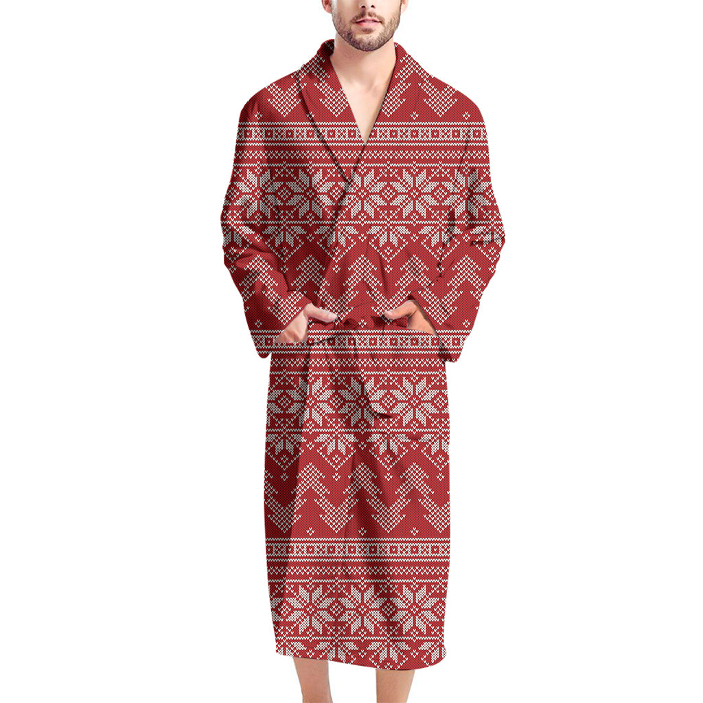 Christmas Festive Knitted Pattern Print Men's Bathrobe