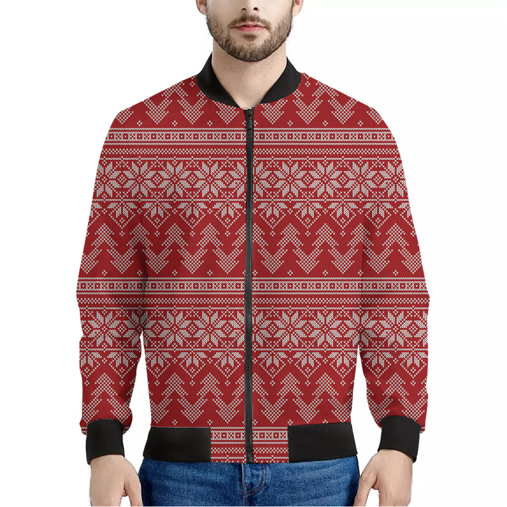 Christmas Festive Knitted Pattern Print Men's Bomber Jacket