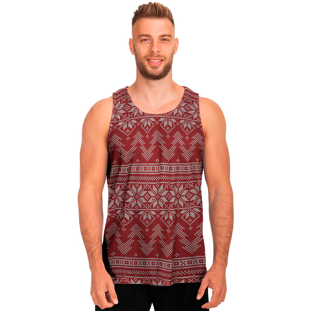 Christmas Festive Knitted Pattern Print Men's Tank Top