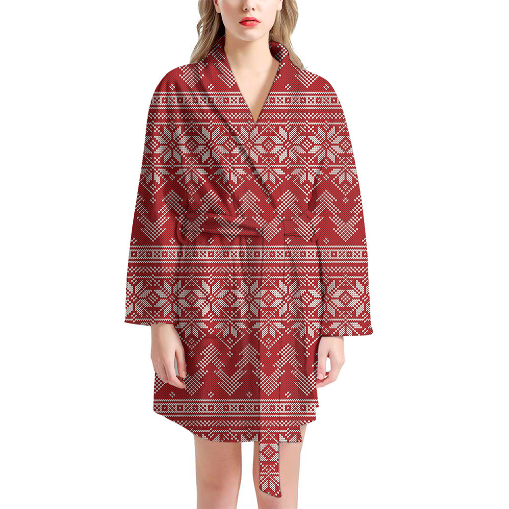 Christmas Festive Knitted Pattern Print Women's Bathrobe