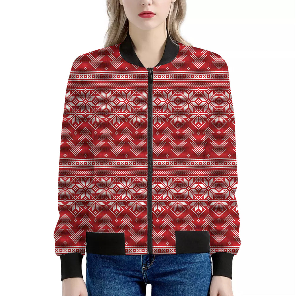 Christmas Festive Knitted Pattern Print Women's Bomber Jacket